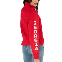 Women's Lusso Red Georgia Bulldogs Sylvie Cable Knit Turtleneck Pullover Sweater