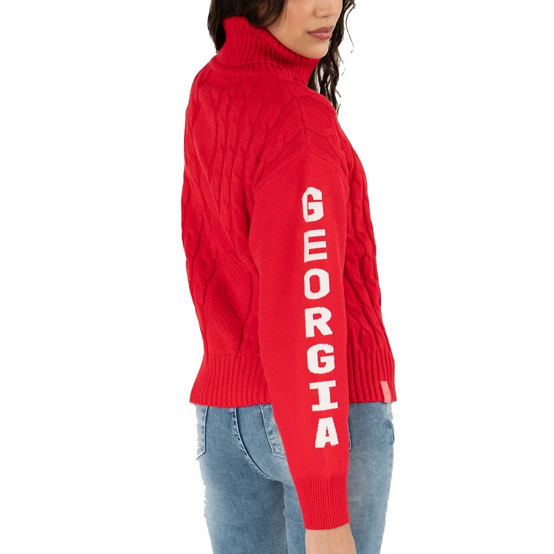 Pull à col roulé en maille torsadée Sylvie pour femme Lusso Red Georgia Bulldogs
