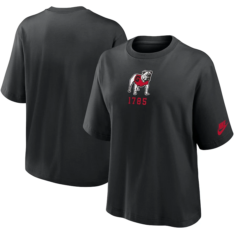 T-shirt Nike noir pour femme Georgia Bulldogs Legacy Established Boxy