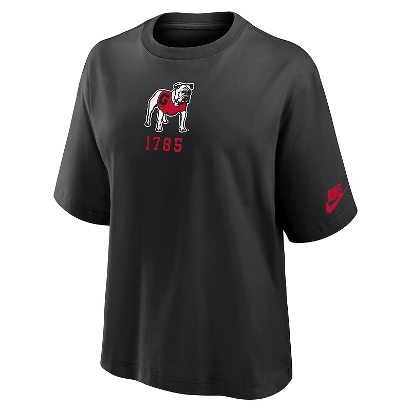 T-shirt Nike noir pour femme Georgia Bulldogs Legacy Established Boxy
