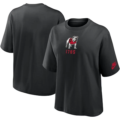 T-shirt Nike noir pour femme Georgia Bulldogs Legacy Established Boxy