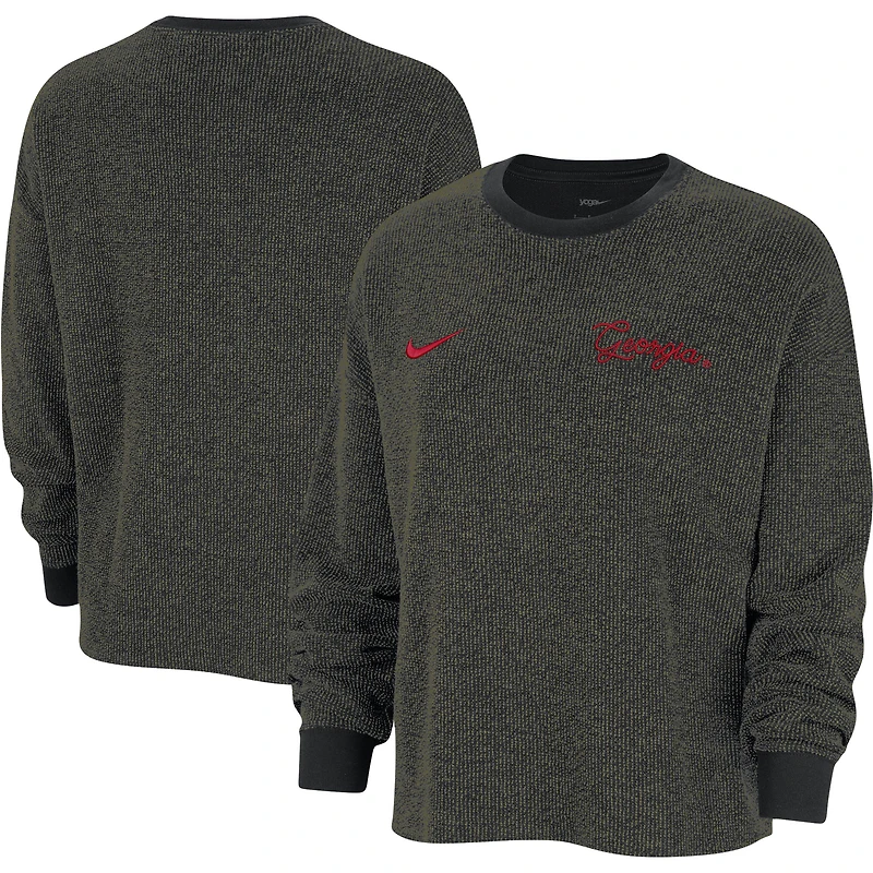 Women's Nike Black Georgia Bulldogs Yoga Script Pullover Sweatshirt