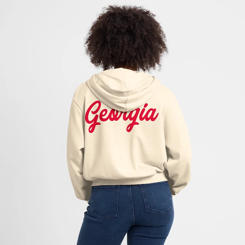 Sweat à capuche court Nike Cream Georgia Bulldogs pour femme, entièrement zippé