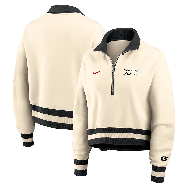 Women's Nike Cream Georgia Bulldogs Oversized Legacy Cropped Half-Zip Sweatshirt