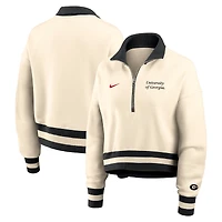 Women's Nike Cream Georgia Bulldogs Oversized Legacy Cropped Half-Zip Sweatshirt