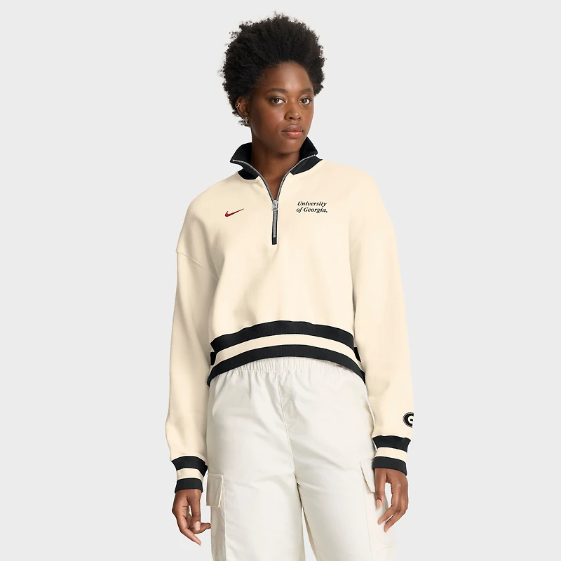Women's Nike Cream Georgia Bulldogs Oversized Legacy Cropped Half-Zip Sweatshirt