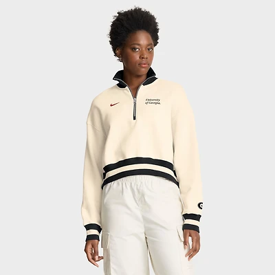 Women's Nike Cream Georgia Bulldogs Oversized Legacy Cropped Half-Zip Sweatshirt
