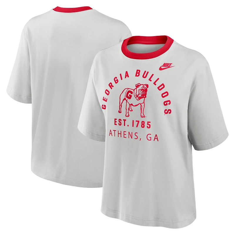T-shirt Nike gris Georgia Bulldogs Legacy Arch Script Boxy pour femme