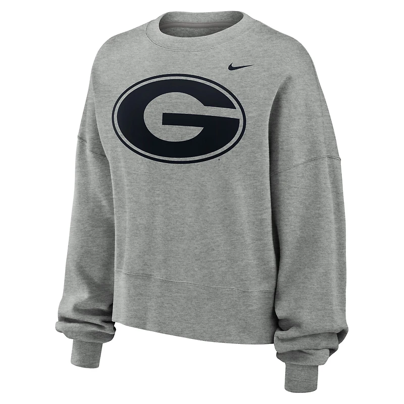 Women's Nike Heather Gray Georgia Bulldogs Oversized Essential Pullover Sweatshirt
