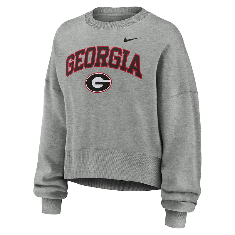 Women's Nike Heather Gray Georgia Bulldogs Oversized Phoenix Arch Pullover Sweatshirt