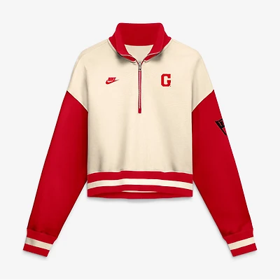 Pull court à col zippé Nike Georgia Bulldogs, coloris naturel/rouge oversize, modèle Legacy Color Block, pour femme