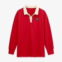 Polo Nike rouge Georgia Bulldogs oversize Essential Dri-FIT à manches longues et col en V pour femme