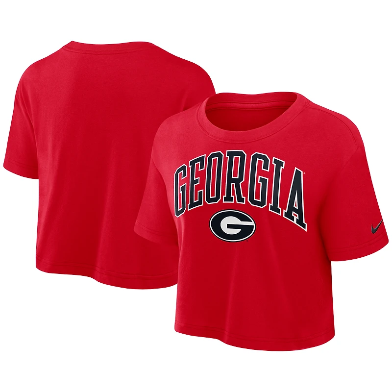 Women's Nike Red Georgia Bulldogs Power Pursuit Athletic Prep Arch Performance Cropped T-Shirt