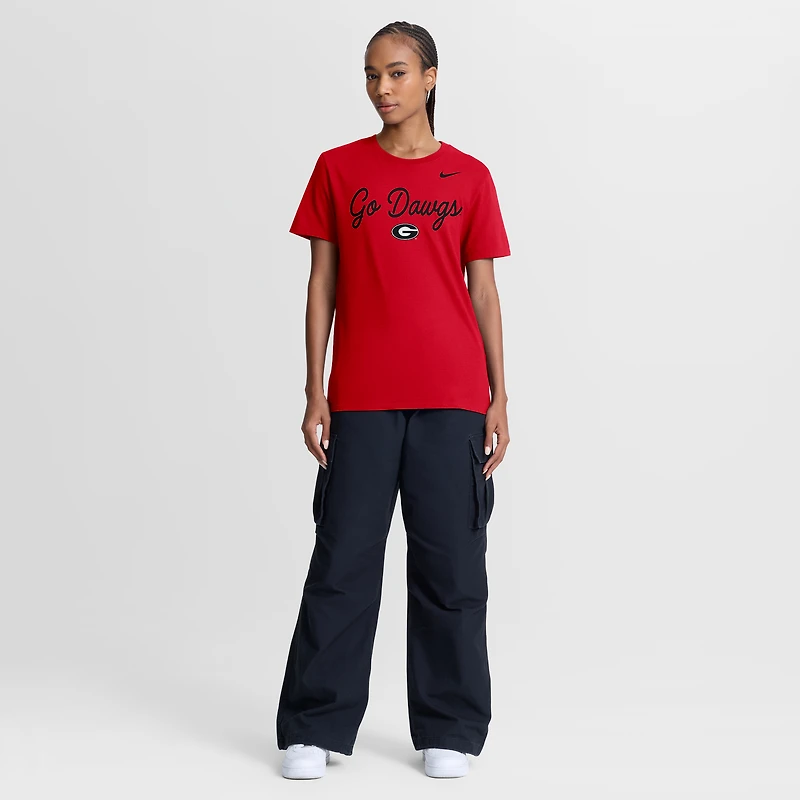 Women's Nike Red Georgia Bulldogs Script Mantra Logo T-Shirt