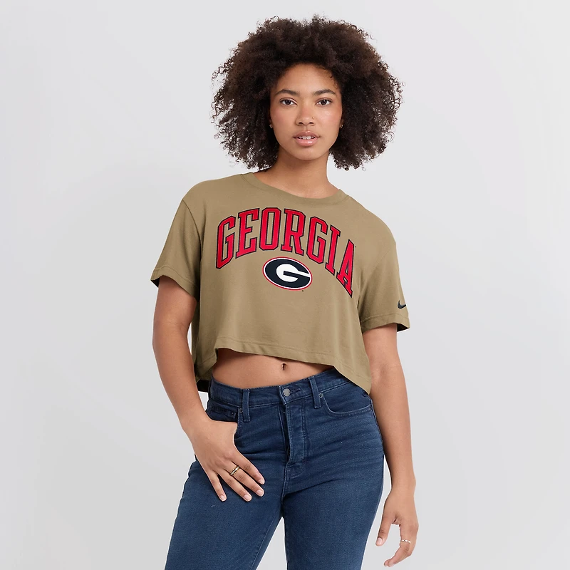 Women's Nike Tan Georgia Bulldogs Athletic Prep Arch Dri-FIT Cropped T-Shirt