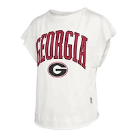 T-shirt Pressbox Cream pour femmes, Georgia Bulldogs, Nelson Movement, dos ouvert, en jersey flammé.
