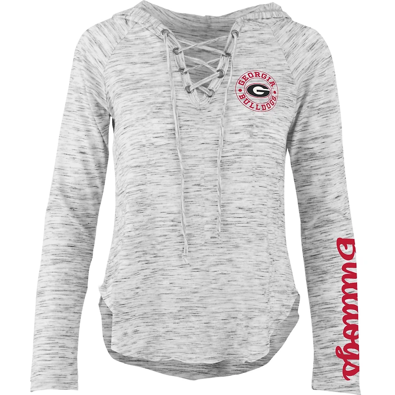 T-shirt à manches longues col en V et lacets Pressbox Georgia Bulldogs pour femme, gris