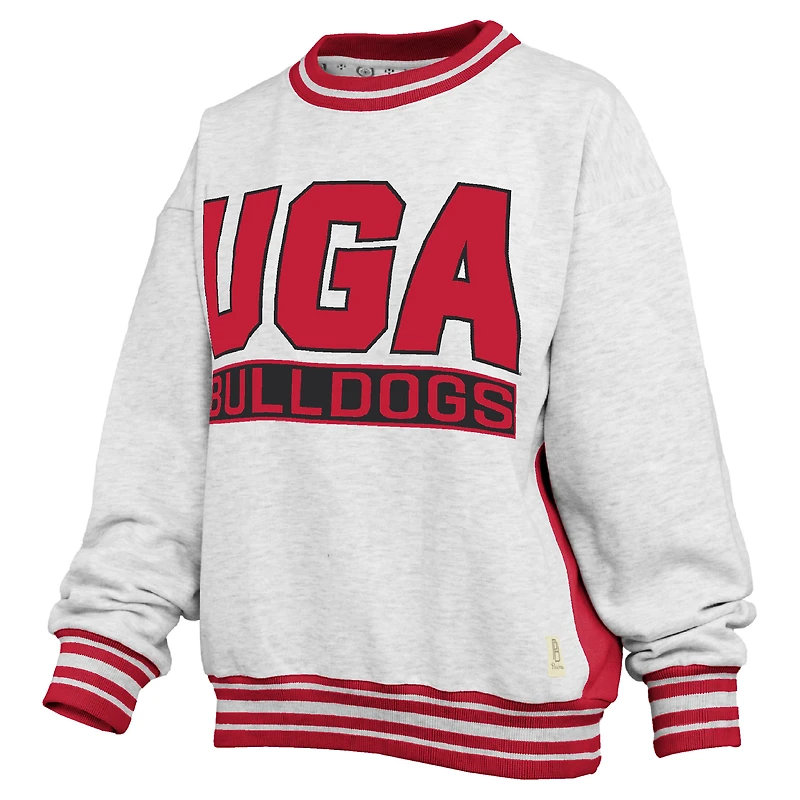 Women's Pressbox Heather Gray/Red Georgia Bulldogs Endzone Crewneck Sweatshirt