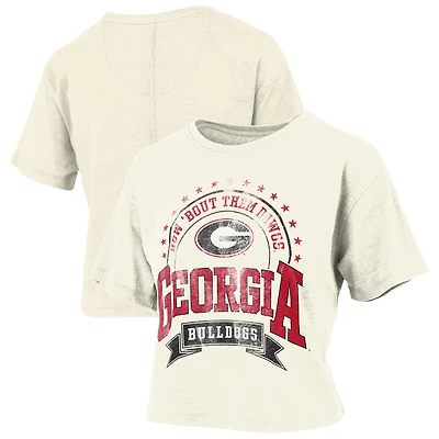 Women's Pressbox Natural Georgia Bulldogs Vintage Wash Waist-Length Slub T-Shirt
