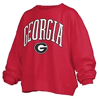 Women's Pressbox Red Georgia Bulldogs Janise Arch Over Logo Waist Length Oversized Pullover Sweatshirt