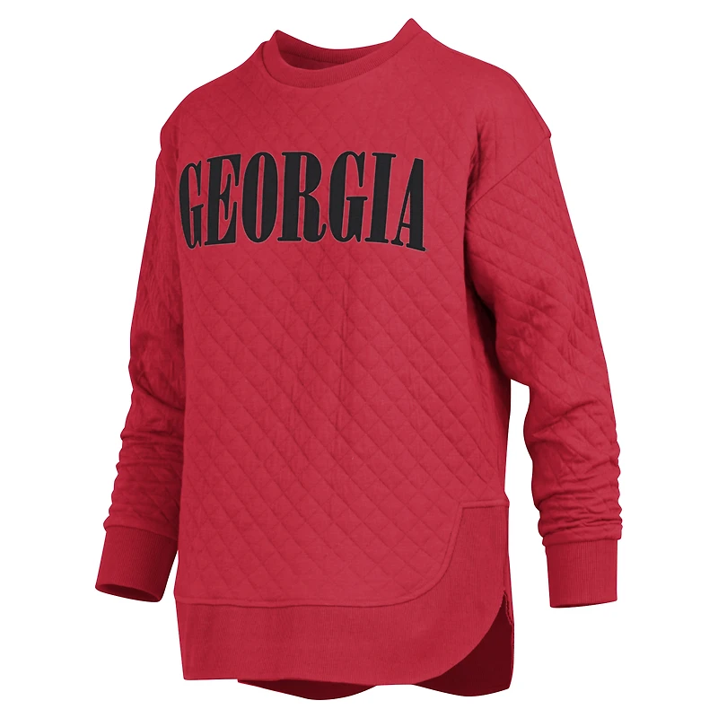 Women's Pressbox Red Georgia Bulldogs Quilted Long Sleeve Pullover Sweatshirt