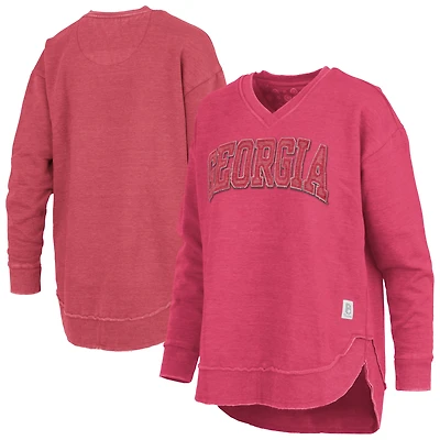 Women's Pressbox Red Georgia Bulldogs Westin Poncho V-Neck Pullover Sweatshirt