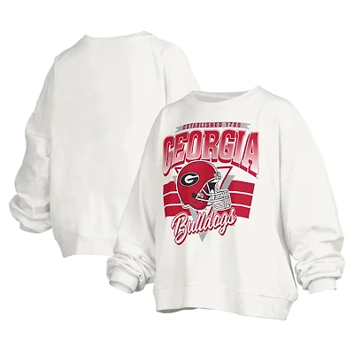Women's Pressbox White Georgia Bulldogs Janice Retro Logo Oversized Pullover Sweatshirt