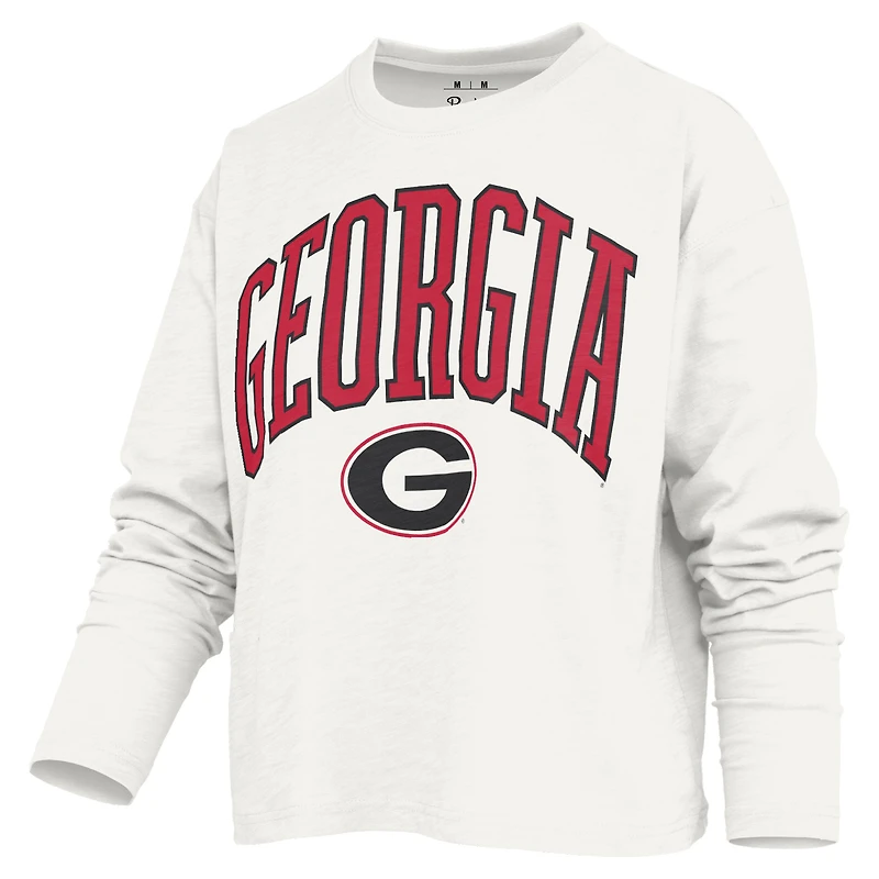 Women's Pressbox White Georgia Bulldogs Motley Boxy Waist-Length Long Sleeve T-Shirt