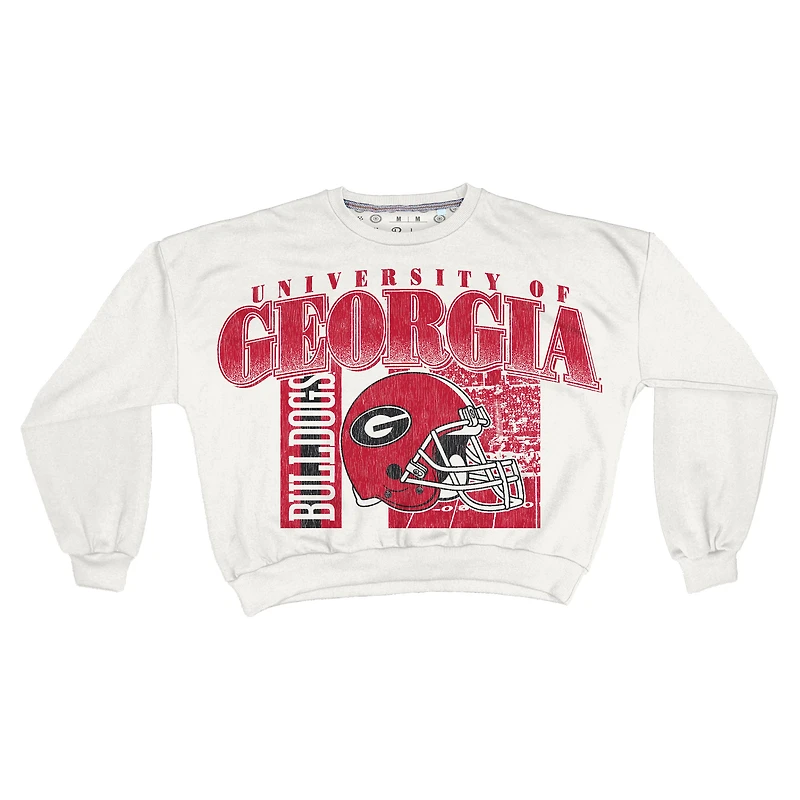 Women's Pressbox White Georgia Bulldogs Oversized Janice Retro Waist-Length Sweatshirt