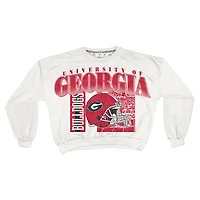 Women's Pressbox White Georgia Bulldogs Oversized Janice Retro Waist-Length Sweatshirt