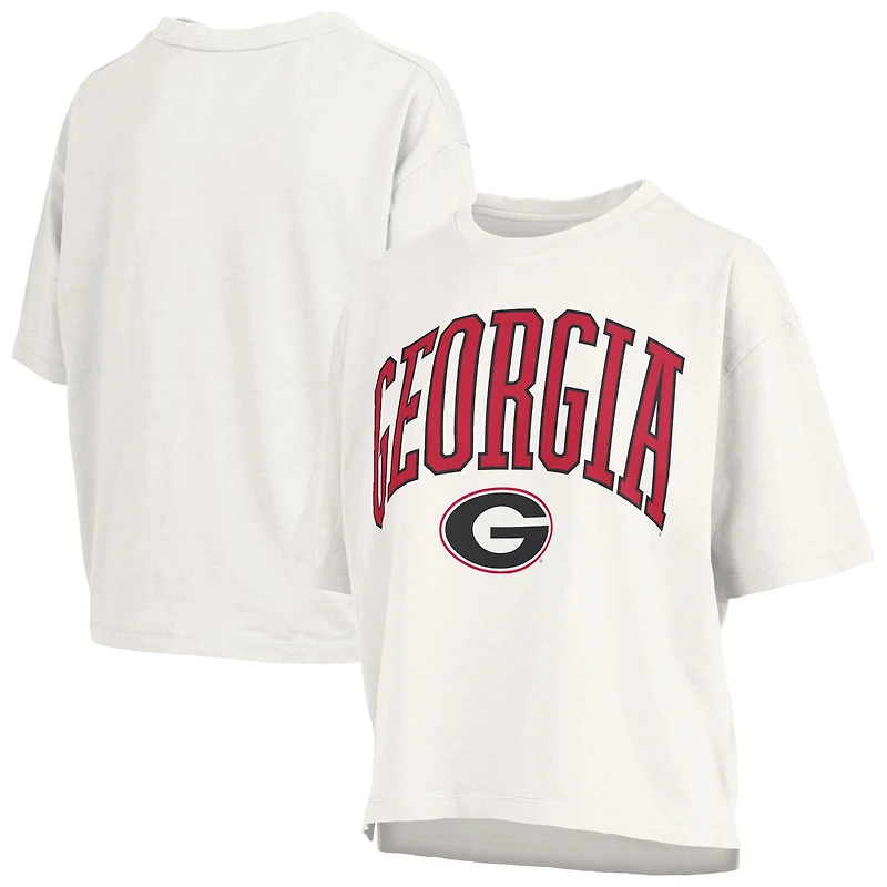 T-shirt oversize à manches longues en jersey flammé blanc Pressbox pour femme, Georgia Bulldogs, grande taille, Nelson Motley Crew