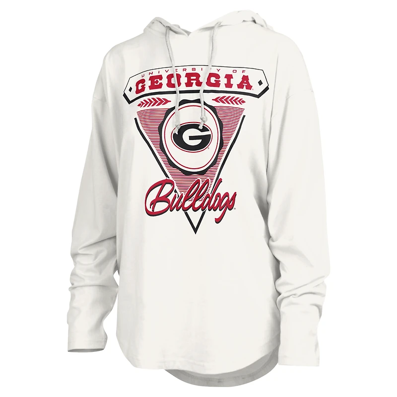 T-shirt à capuche blanc manches longues Pressbox pour femmes des Bulldogs de Géorgie San Bruno