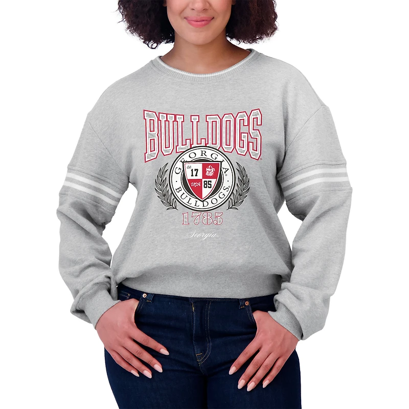 Women's WEAR by Erin Andrews Heather Gray Georgia Bulldogs Classic Stripe Pullover Sweater