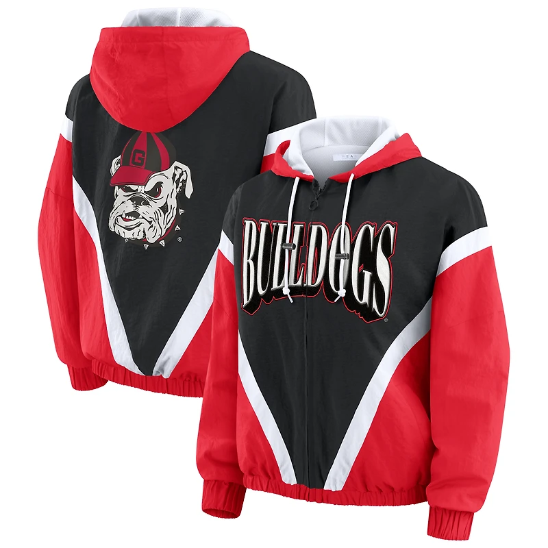 Women's WEAR by Erin Andrews Red/Black Georgia Bulldogs Colorblock Full-Zip Hoodie Windbreaker Jacket