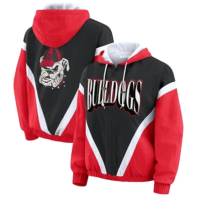 Veste coupe-vent à capuche entièrement zippée et colorblock rouge/noir Georgia Bulldogs pour femme par Erin Andrews