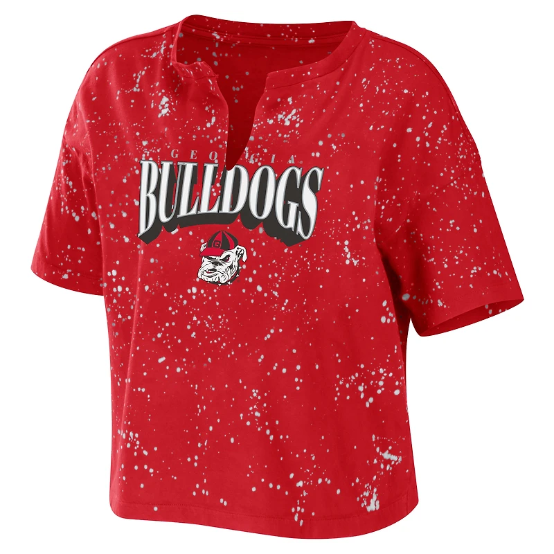 T-shirt court à col cranté WEAR by Erin Andrews Georgia Bulldogs pour femme, rouge