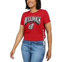 Women's WEAR by Erin Andrews Red Georgia Bulldogs Side Lace-Up Modest Crop T-Shirt