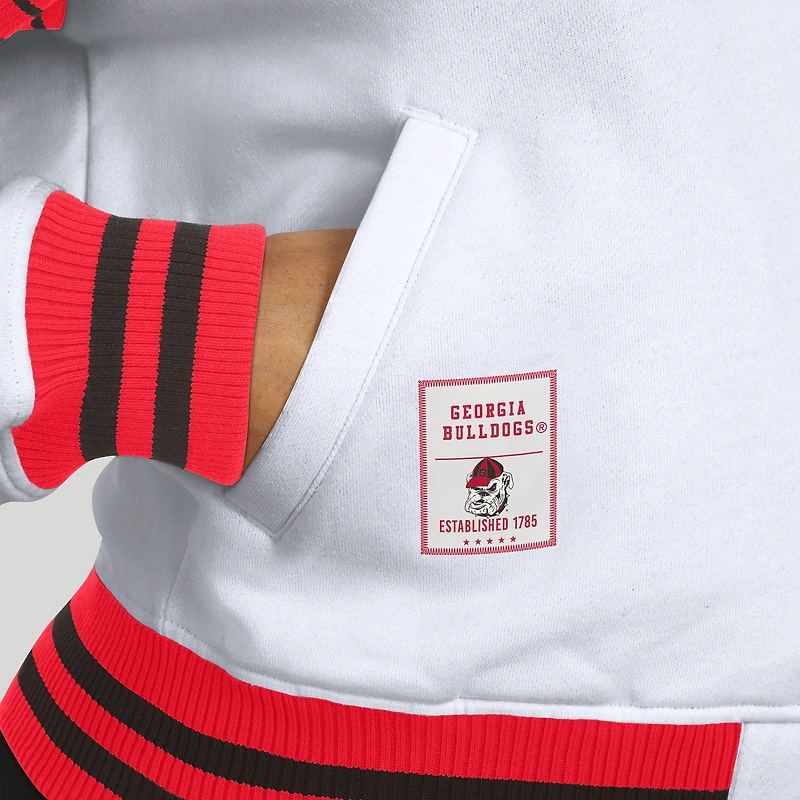 Women's WEAR by Erin Andrews White/Red Georgia Bulldogs Satin Stitch Full-Snap Fleece Sweatshirt Jacket