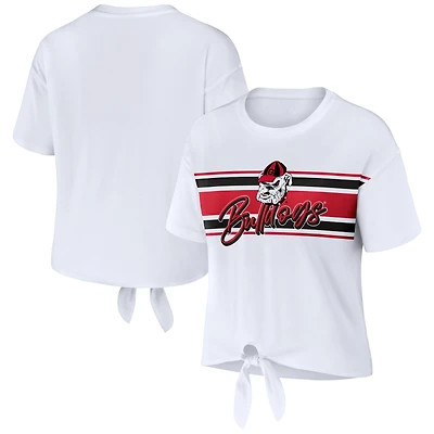WEAR by Erin Andrews - T-shirt court rayé blanc avec nœud sur le devant Georgia Bulldogs pour femmes