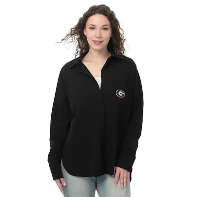 Chemise boutonnée extensible tissée noire ZooZatz pour femme, motif Georgia Bulldogs