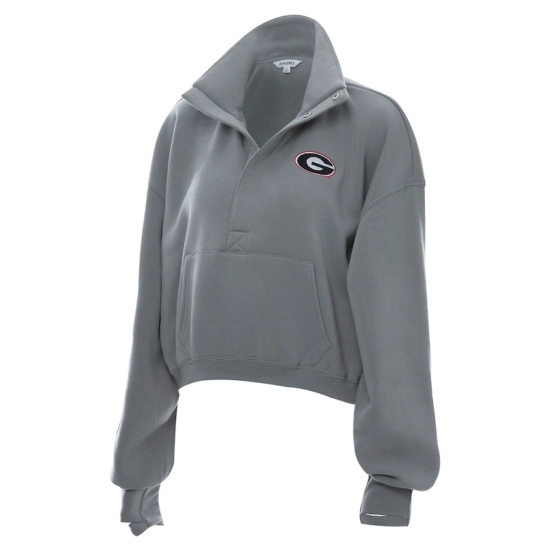 Women's ZooZatz  Gray Georgia Bulldogs Cropped Powerhouse Half-Snap Sweatshirt