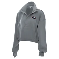 Women's ZooZatz  Gray Georgia Bulldogs Cropped Powerhouse Half-Snap Sweatshirt