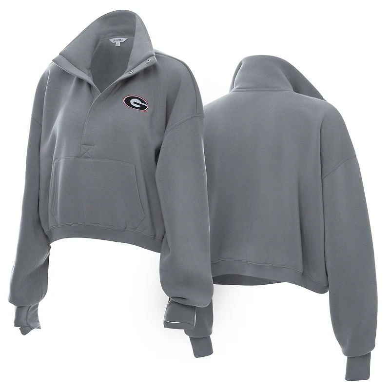 Sweat-shirt court à demi-boutons-pression ZooZatz gris Georgia Bulldogs pour femme
