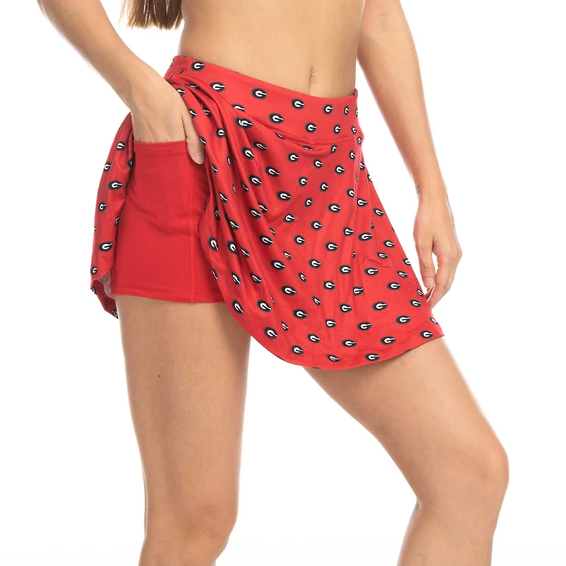 Jupe-short fluide à imprimé intégral ZooZatz Red Georgia Bulldogs pour femme