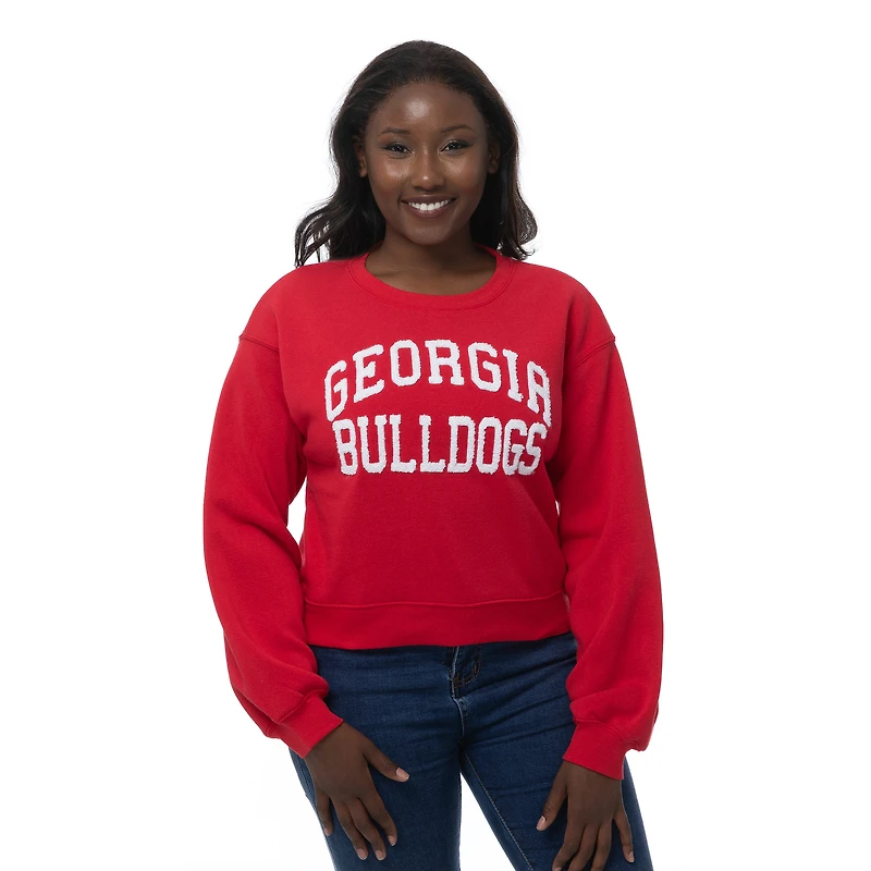 Sweat-shirt court en chenille rouge ZooZatz pour femme, motif Georgia Bulldogs