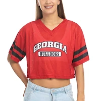 Women's ZooZatz Red Georgia Bulldogs Mesh Cropped V-Neck T-Shirt