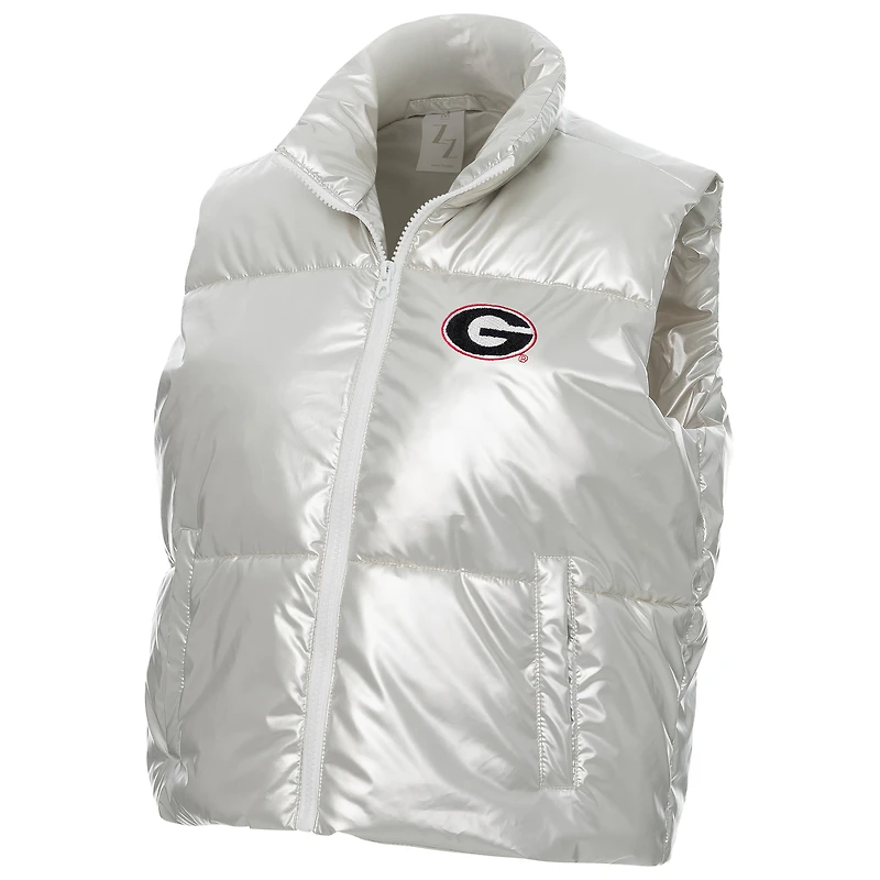 Women's ZooZatz Silver Georgia Bulldogs Metallic Cropped Full-Zip Sleeveless Puffer Vest