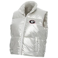 Women's ZooZatz Silver Georgia Bulldogs Metallic Cropped Full-Zip Sleeveless Puffer Vest