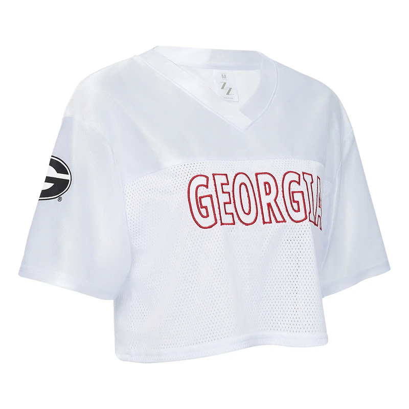 Women's ZooZatz White Georgia Bulldogs Mesh Cropped V-Neck T-Shirt