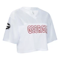 Women's ZooZatz White Georgia Bulldogs Mesh Cropped V-Neck T-Shirt